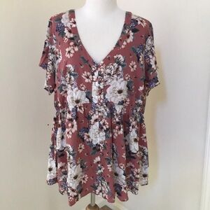 NWT! TORRID Size 2X peach floral challis short sleeve top